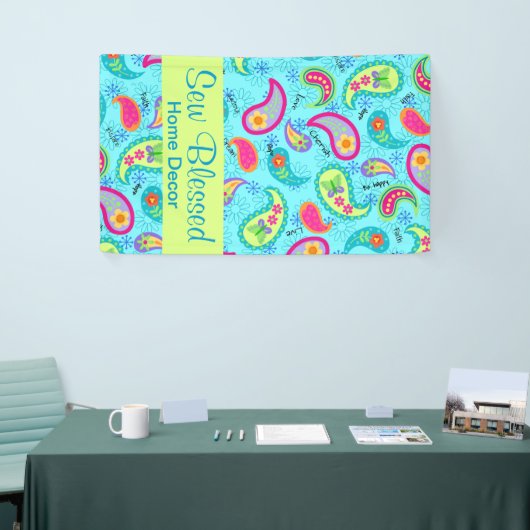 Turquoise Blue Lime Green Modern Paisley Pattern Spandoek (Beurs)