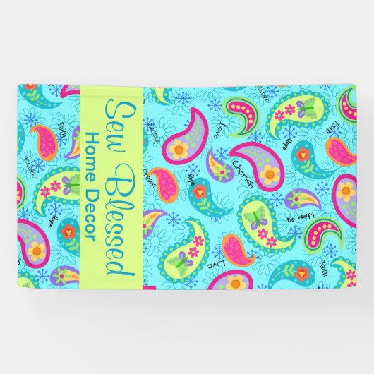 Turquoise Blue Lime Green Modern Paisley Pattern Spandoek (Horizontaal)