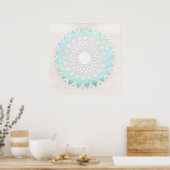 Turquoise Blue Lotus Mandala Art Poster (Keuken)