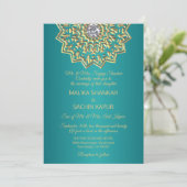 Turquoise Blue Mandala Gold Faire-part de mariage (Debout devant)