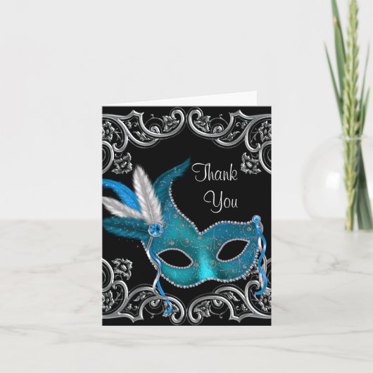 Turquoise Blue Masquerade Party Merci Cartes (Devant)