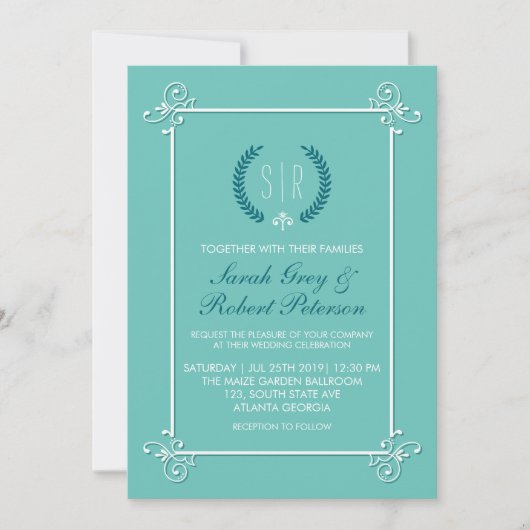 Turquoise Blue Medieval Wedding Invitation Kaart (Voorkant)