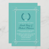 Turquoise Blue Medieval Wedding Invitation Kaart (Voorkant / Achterkant)