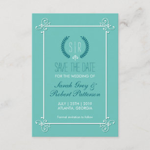 Turquoise Blue Medieval Wedding Save the Date Kaar