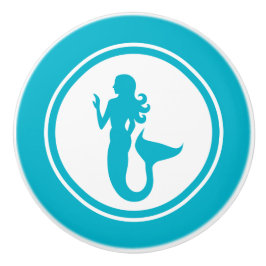 Turquoise Blue mermaid keramische knop
