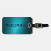 Turquoise-Blue Metal Look Pattern-Monogram Bagagelabel (Voorkant horizontaal)