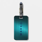 Turquoise-Blue Metal Look Pattern-Monogram Bagagelabel (Achterkant verticaal)