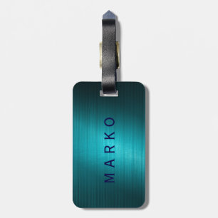 Turquoise-Blue Metal Look Pattern-Monogram Bagagelabel