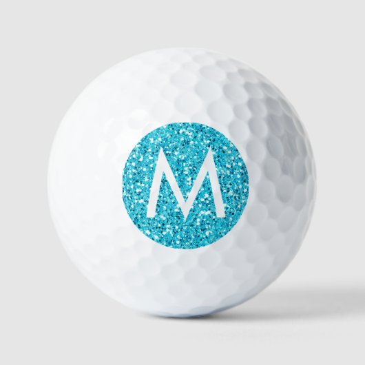 Turquoise Blue Modern Monogram Initiaal Glitter Golfballen (Voorkant)