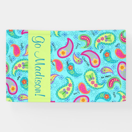 Turquoise Blue Modern Paisley Name Personalized Spandoek (Horizontaal)