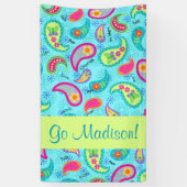 Turquoise Blue Modern Paisley Name Personalized Spandoek (Verticaal)