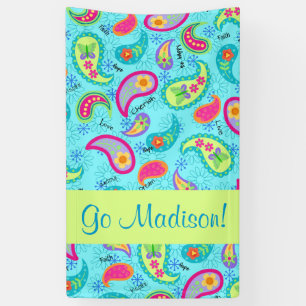 Turquoise Blue Modern Paisley Name Personalized Spandoek