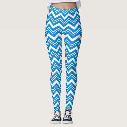 Turquoise Blue Modern Zigzags Leggings (Voorkant)
