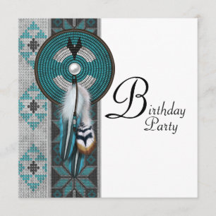 Turquoise Blue Native American Birthday Party Kaart