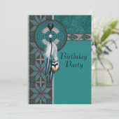 Turquoise Blue Native American verjaardagsfeest Kaart (Staand voorkant)
