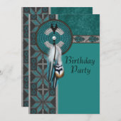 Turquoise Blue Native American verjaardagsfeest Kaart (Voorkant / Achterkant)