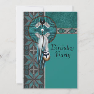 Turquoise Blue Native American verjaardagsfeest Kaart