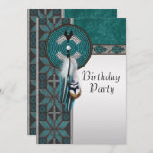 Turquoise Blue Native American verjaardagsfeest Kaart (Voorkant / Achterkant)