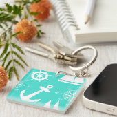 Turquoise Blue Nautical Pattern Sleutelhanger (Voorkant Rechts)