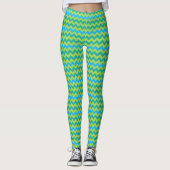 Turquoise Blue Neon Green Emerald Chevrons Leggings (Voorkant)