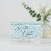 Turquoise Blue Ocean Beach Save the Date Aankondigingskaart (Staand voorkant)