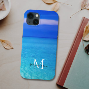 Turquoise Blue Ocean Custom Name Monogram iPhone 13 Hoesje
