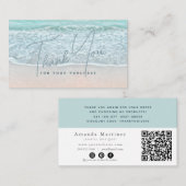 Turquoise Blue Ocean Sandy Beach Thank You QR Visitekaartje (Voorkant / Achterkant)