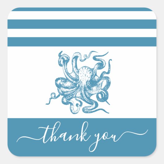 Turquoise blue octopus strand bedankt je script vierkante sticker (Voorkant)