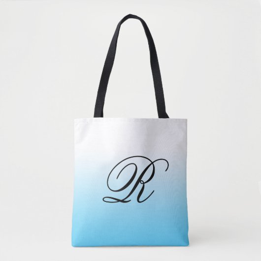 Turquoise Blue Ombre boven elke kleur met monogram Draagtas (Voorkant)