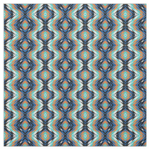 Turquoise Blue Oranje Black Aztec Mosaic Pattern Stof