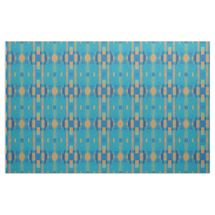 Turquoise Blue Oranje Geometric Pset Pattern Stof