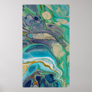 Turquoise Blue Paarse kleurrijke marmer fluid Art Poster