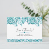 Turquoise-blue  Paisley Bedankkaart (Staand voorkant)