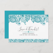 Turquoise-blue  Paisley Bedankkaart (Voorkant / Achterkant)