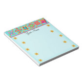 Turquoise Blue Patchwork Quilt Block Art Notitieblok (Schuin)