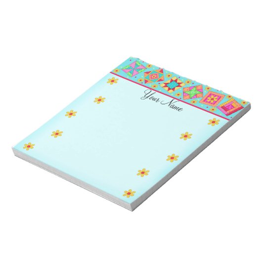 Turquoise Blue Patchwork Quilt Block Art Notitieblok (Gedraaid)