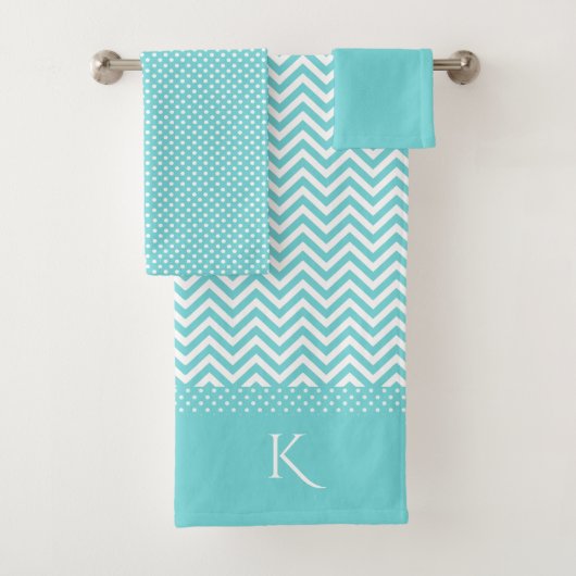Turquoise Blue Patterned Bath Towel Set Bad Handdoek (Insitu)