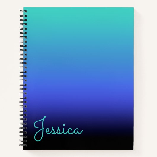 Turquoise Blue Periwinkle en Black Gradient Blank Notitieboek (Voorkant)