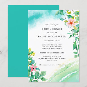 Turquoise Blue Pink Floral Botanical Vrijgezellenf Kaart