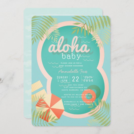 Turquoise Blue Pool Aloha Baby shower Invitation (Devant / Derrière)