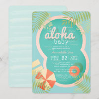 Turquoise Blue Pool Aloha Baby shower Uitnodiging