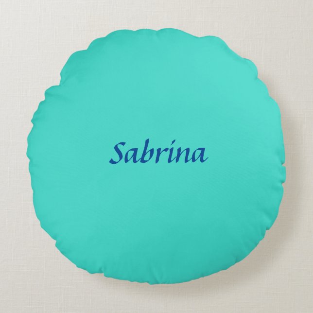 Turquoise Blue Professional Modern Elegant Name Rond Kussen (Voorkant)