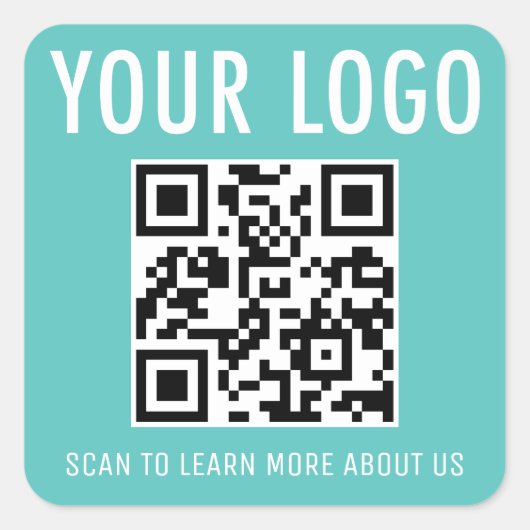 Turquoise Blue QR Code Stickers Custom Logo Square (Voorkant)