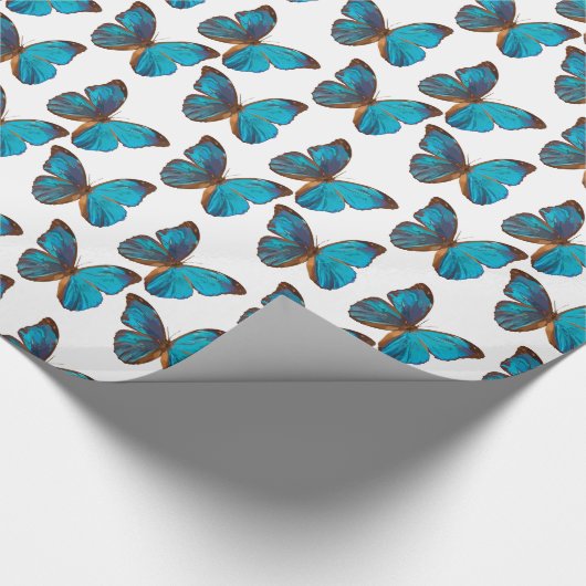 Turquoise Blue Rainforest Butteflies Pattern Cadeaupapier (Hoek)