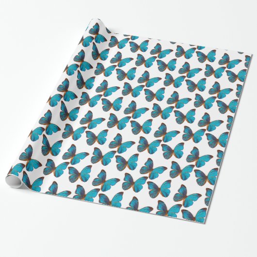 Turquoise Blue Rainforest Butteflies Pattern Cadeaupapier (Uitgerold)