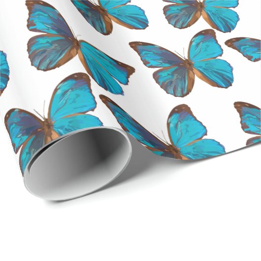 Turquoise Blue Rainforest Butteflies Pattern Cadeaupapier (Rol Hoek)