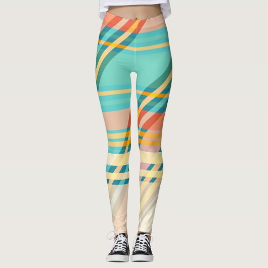 Turquoise Blue Red Yellow Peach Gym Oefening Leggings (Voorkant)