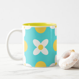 Turquoise Blue Retro Bloemenpatroon Tweekleurige Koffiemok
