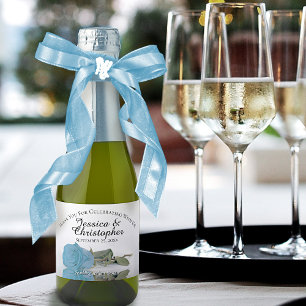 Turquoise Blue Roos Classy Wedding Bedankt Mini Sparkling Wijnetiket