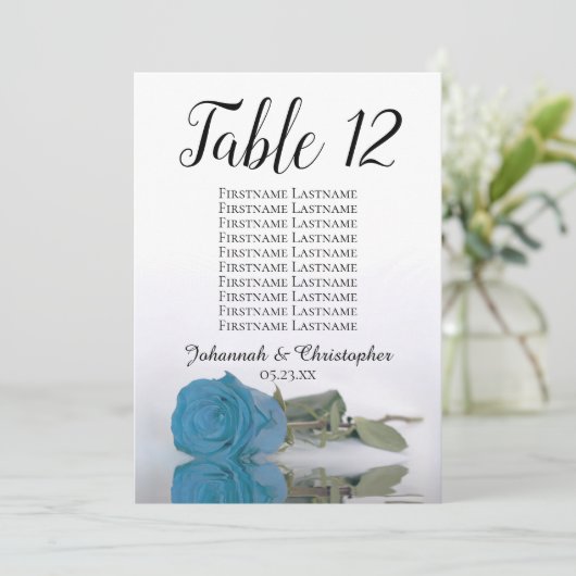 Turquoise Blue Roos Table Seating Chart Large (Staand voorkant)